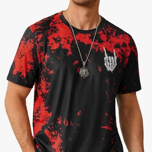 *NEW* Red & Black Metal Skeleton Graphic Tee, S - Picture 1 of 4